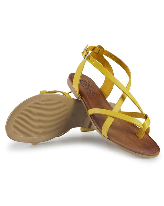 Sandali Bassi Flat Donna Infradito in Pelle Giallo 2708 YELLOW Clanto 