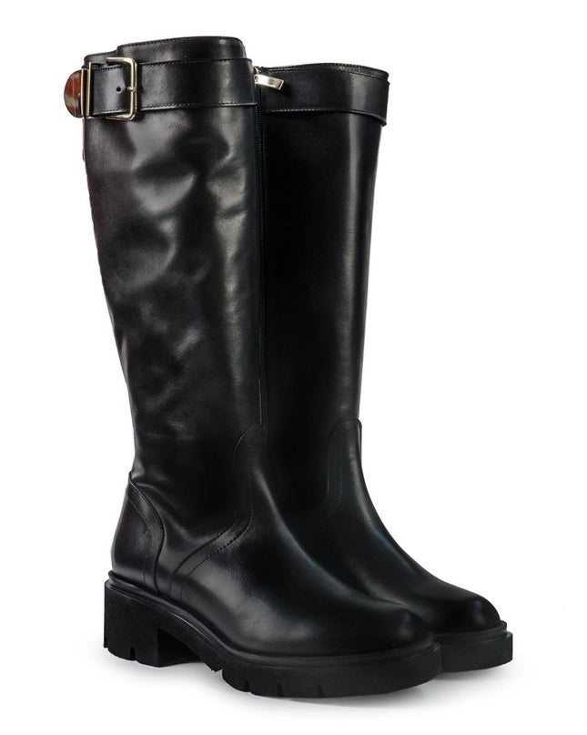 Gianni Crasto Stivale Donna in Pelle Nera con Tacco Medio e Fibbia - MARIO SPATARELLA