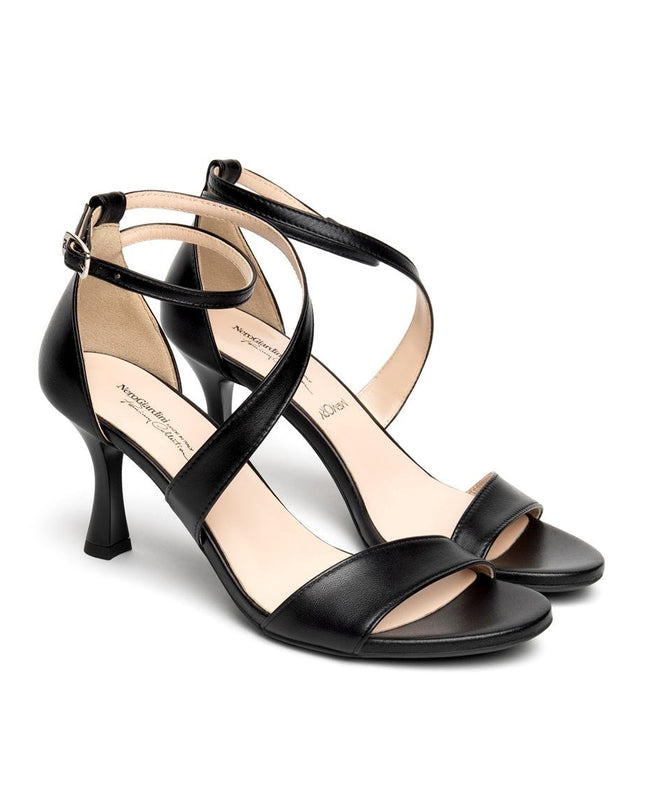 Nero Giardini Sandali Donna con Tacco Rocchetto Alto in Pelle Nera - MARIO SPATARELLA