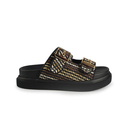 Exe Sandali Donna 2 Fibbie con Plantare in Tessuto Beige Nero HS53023 RAFFIA BEIGE Exe 