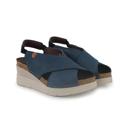 Jungla Sandali Donna con Zeppa in Pelle Blu - MARIO SPATARELLA
