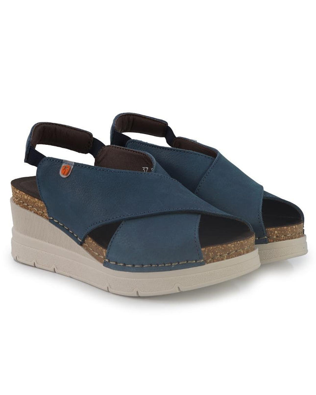 Jungla Sandali Donna con Zeppa in Pelle Blu - MARIO SPATARELLA