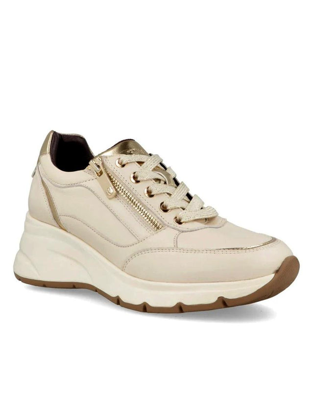 Impronte Sneakers Donna Lacci e Zip in Pelle Off White - MARIO SPATARELLA