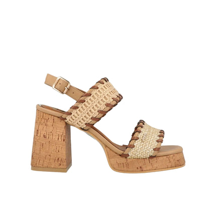 Jeep Sandalo Donna con Tacco e Plateau Sughero in Tessuto Beige Multi - MARIO SPATARELLA