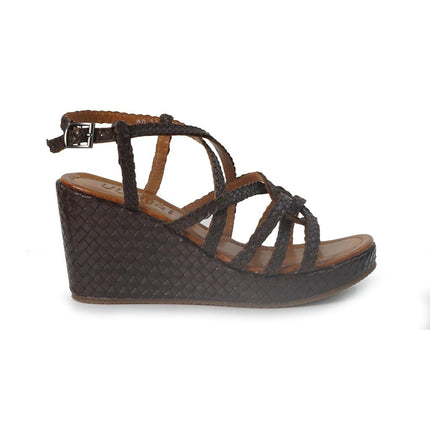 Vueva Sandali Zeppa Alta Donna in Pelle Intrecciata Marrone - MARIO SPATARELLA
