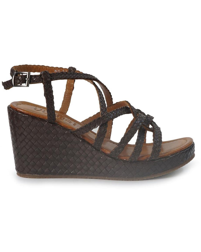 Vueva Sandali Zeppa Alta Donna in Pelle Intrecciata Marrone - MARIO SPATARELLA