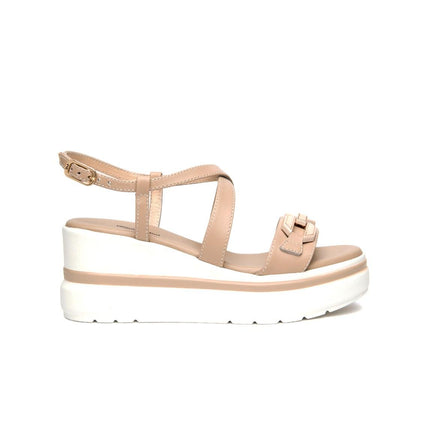 NeroGiardini Sandali Donna con Zeppa in Pelle Lino Beige - MARIO SPATARELLA