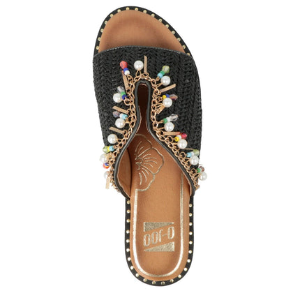 O - Joo Sandalo Flat Donna in Tessuto Nero Multicolor - MARIO SPATARELLA