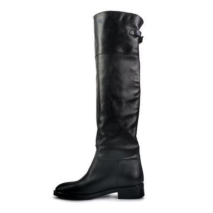 Spatarella Stivali al Ginocchio Tubolare a Tacco Basso in Pelle Nero LS181 BLACK Spatarella 
