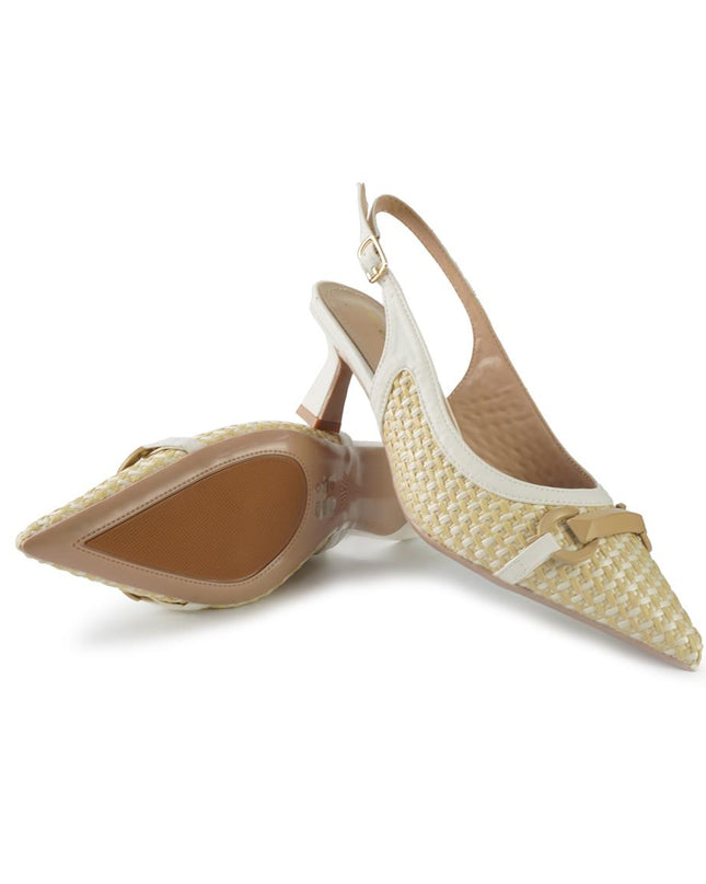 Francesco Milano Chanel Slingback con Tacco in Pelle e Raffia Bianco E06-06K PRAGA RAFFIA Francesco Milano 