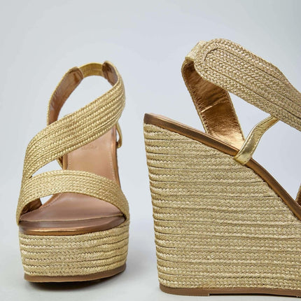 Exe Sandalo Donna con Zeppa e Plateau in Tessuto Gold Bronzo - MARIO SPATARELLA