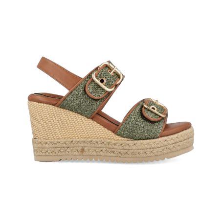 Jeep Sandalo Donna con Zeppa Platform in Tessuto Canvas Verde Military MAYOR MILITARY Jeep Footwear 