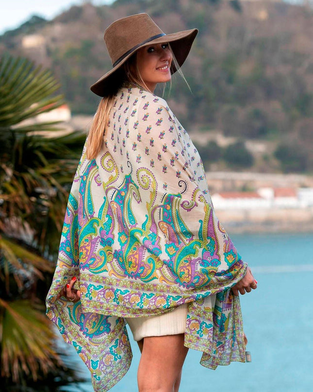 Foulard Pareo in Cotone Stampato Fantasia Viola - MARIO SPATARELLA