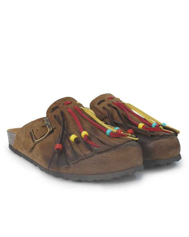 Jiudit Sandalo Plantare Donna Bio Sabot con Frange in Camoscio Taupe Multicolor J185 TAUPE Jiudit 