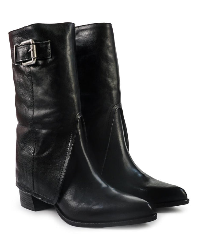 Gianni Crasto Stivale Donna con Risvolto in Pelle Nera con Tacco Medio 8696 BLACK Gianni Crasto 