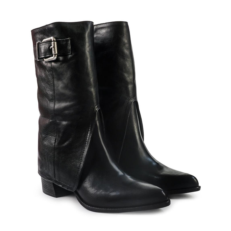 Gianni Crasto Stivale Donna con Risvolto in Pelle Nera con Tacco Medio 8696 BLACK Gianni Crasto 