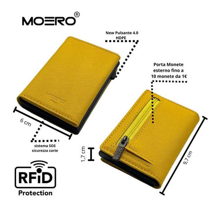 Portafoglio Slim PRO SAFFIANO GIALLO ZIP YELLOW Moero 
