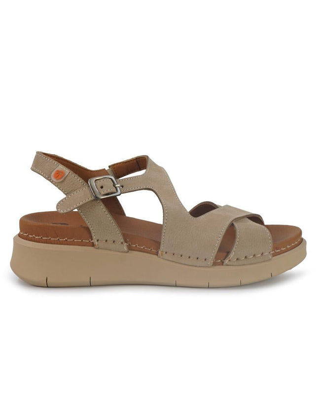 Jungla Sandali Donna Zeppa Bassa in Pelle Nabuk Beige - MARIO SPATARELLA