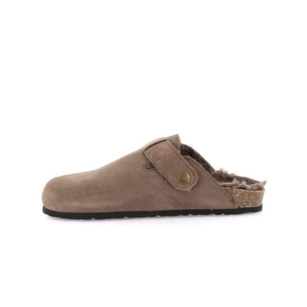 Grunland Pantofola Sabot Donna in Camoscio Tortora con Fodera Peluche - MARIO SPATARELLA