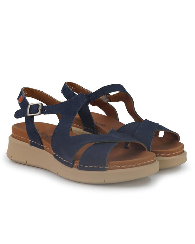 Jungla Sandali Donna Zeppa Bassa in Pelle Nabuk Blu 8530 AVIO Jungla 
