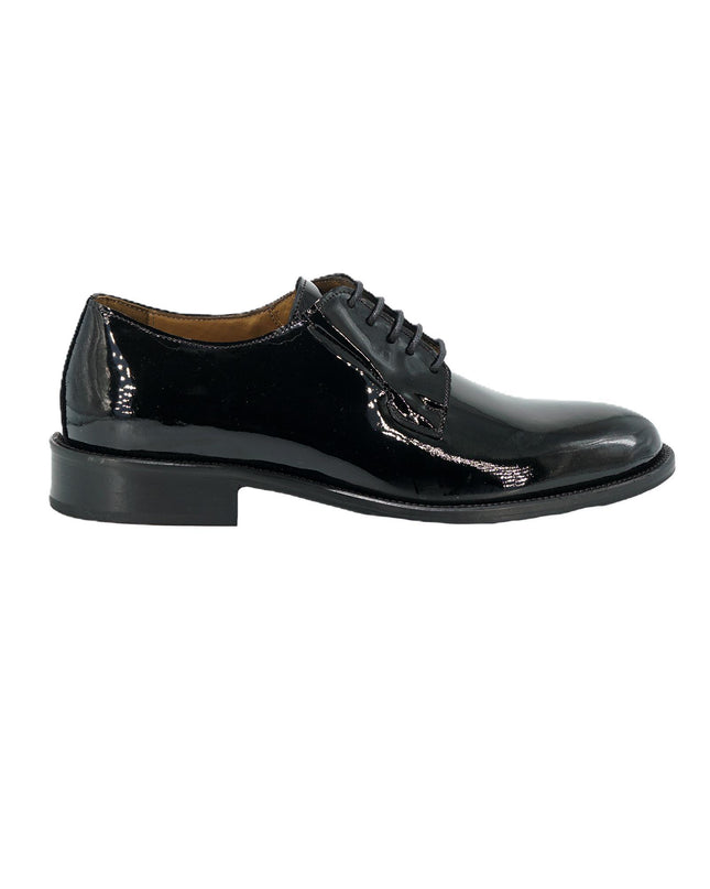 Stringata Uomo Elegante Sposo Cerimonia Vernice Nero Fondo Cuoio Cucito Derby Liscio PIANTA 6 VERNICE Rogal's 