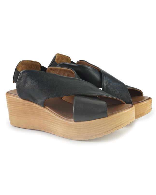 Bueno Sandali Donna con Zeppa in Pelle Nero L3402 BLACK Bueno 