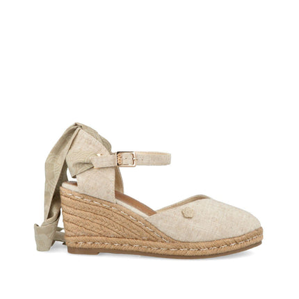 O - Joo Espadrillas Donna con Zeppa e Lacci in Tessuto Beige - MARIO SPATARELLA