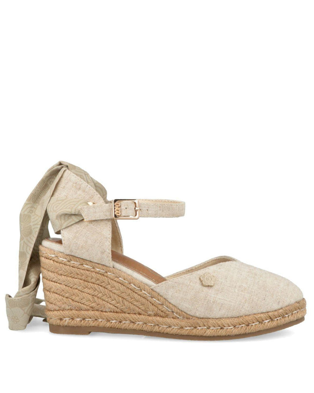 O - Joo Espadrillas Donna con Zeppa e Lacci in Tessuto Beige - MARIO SPATARELLA