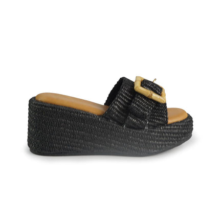 Exe Sandali Donna con Zeppa in Tessuto Nero 25001-2 RAFFIA BLACK Exe 