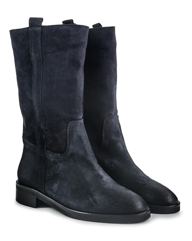 Spatarella Stivaletti Donna Tacco Basso Tubolare in Pelle Ingrassata Blu - MARIO SPATARELLA