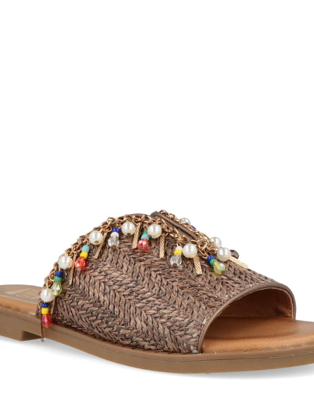 O-Joo Sandalo Flat Donna in Tessuto Marrone Multicolor MILEY CARRIBEAN BROWN O-JOO 