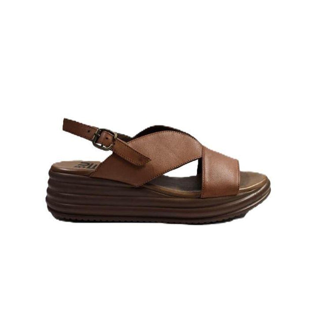 Bueno Sandali Donna con Zeppa in Pelle Cuoio E3202 TAN Bueno 