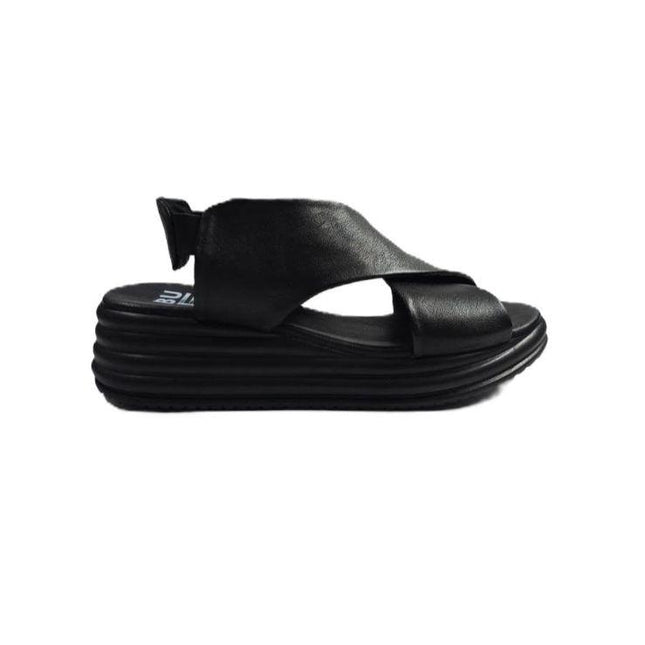 Bueno Sandali Donna con Zeppa in Pelle Nero Y5703 BLACK Bueno 