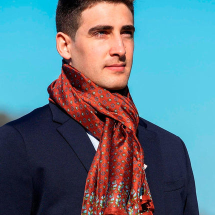 Foulard Uomo in Seta Stampa Terra ASK79C U SILK NARANJIA TEJA Colores de Otono 