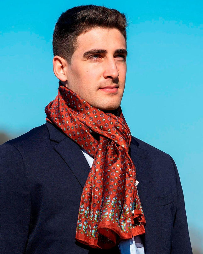 Foulard Uomo in Seta Stampa Terra ASK79C U SILK NARANJIA TEJA Colores de Otono 