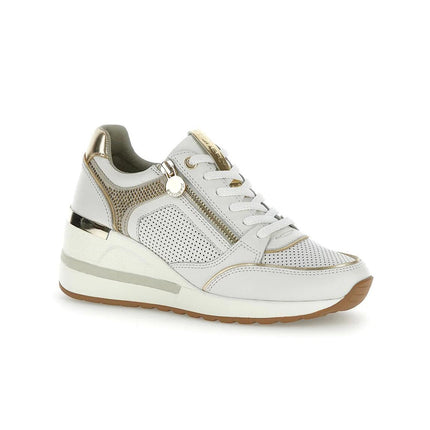 Stonefly Sneackers Donna con Zeppa in Pelle Bianca 222459 MINA WHITE GOLD Stonefly 