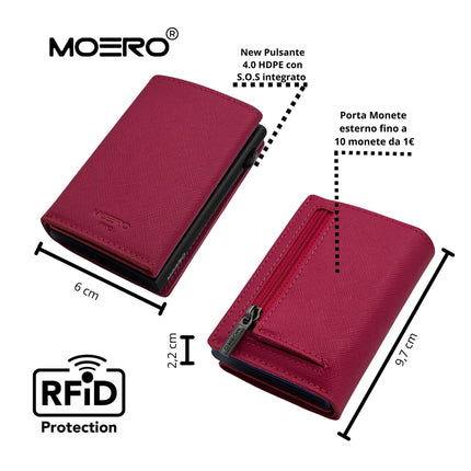 Moero Pro Plus Saffiano Magenta Zip Portafoglio Slim PRO PLUS SAFFIANO MAGENTA ZIP CARD BLACK Moero 