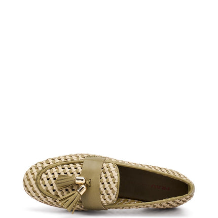 Frau Mocassini Donna con Nappine in Pelle Intrecciata Verde - MARIO SPATARELLA