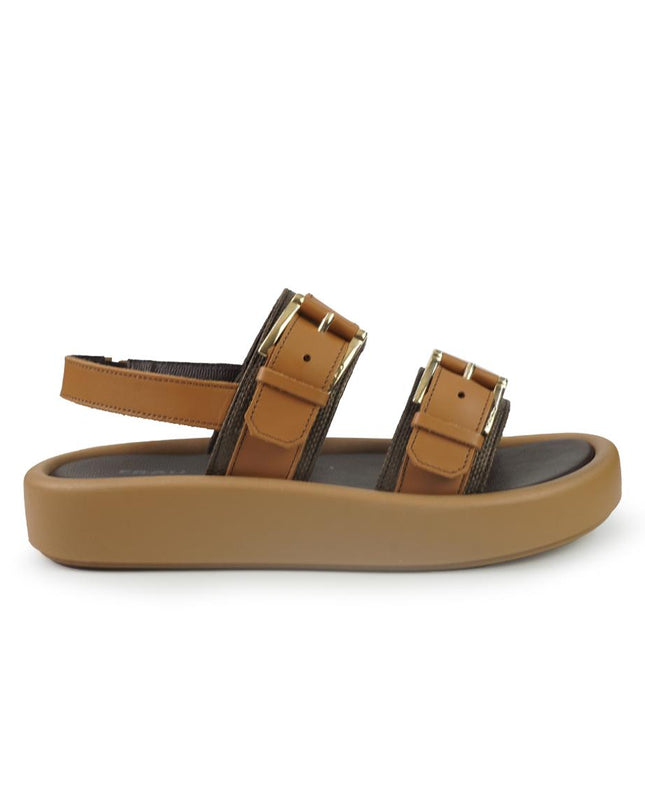 Frau Sandali Donna con Zeppa in Pelle Moro 88H6 MORO Frau 