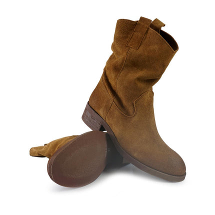 Stivaletti Donna Basso Tubolare in Camoscio Cuoio BL150 CUOIO Spatarella 