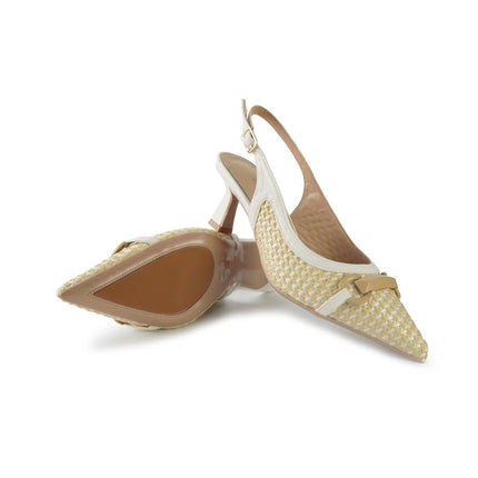 Francesco Milano Chanel Slingback con Tacco in Pelle e Raffia Bianco E06-06K PRAGA RAFFIA Francesco Milano 