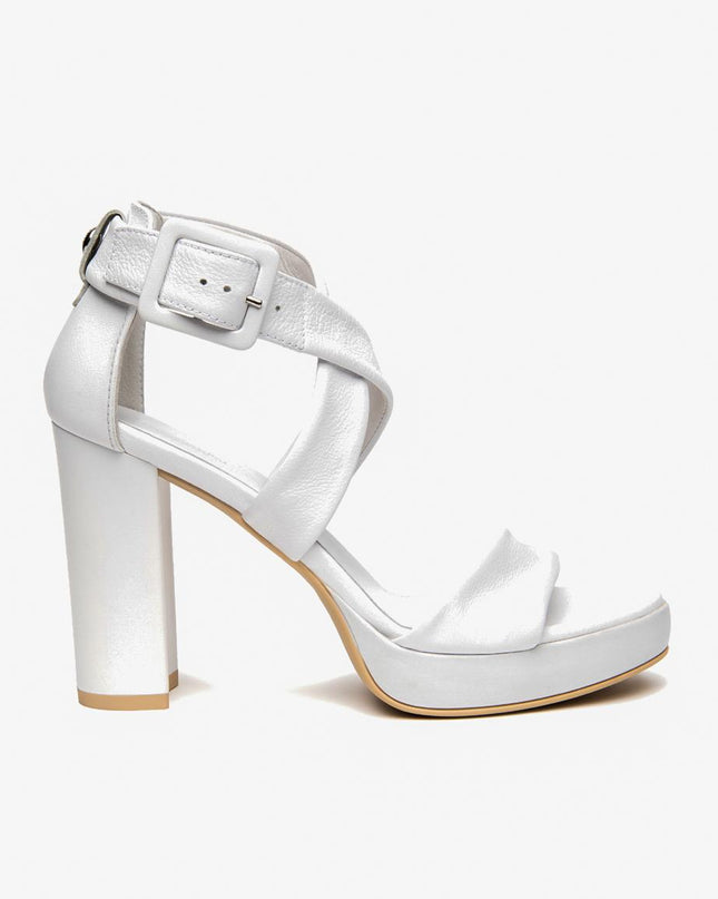 NeroGiardini Sandalo Donna con Tacco e Plateau in Pelle Bianca E615800D BIANCO 707 Nero Giardini 