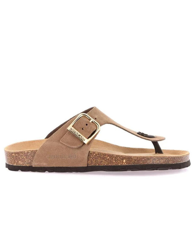 Grunland Sandali Infradito Donna Plantare Sughero Doppia Fibbia in Nabuk Tortora - MARIO SPATARELLA
