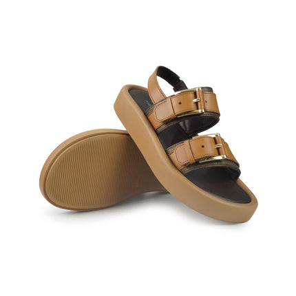 Frau Sandali Donna con Zeppa in Pelle Moro 88H6 MORO Frau 